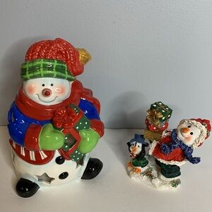 SNOWMAN CANDLE HOLDER & SNOWMAN FIGURINE